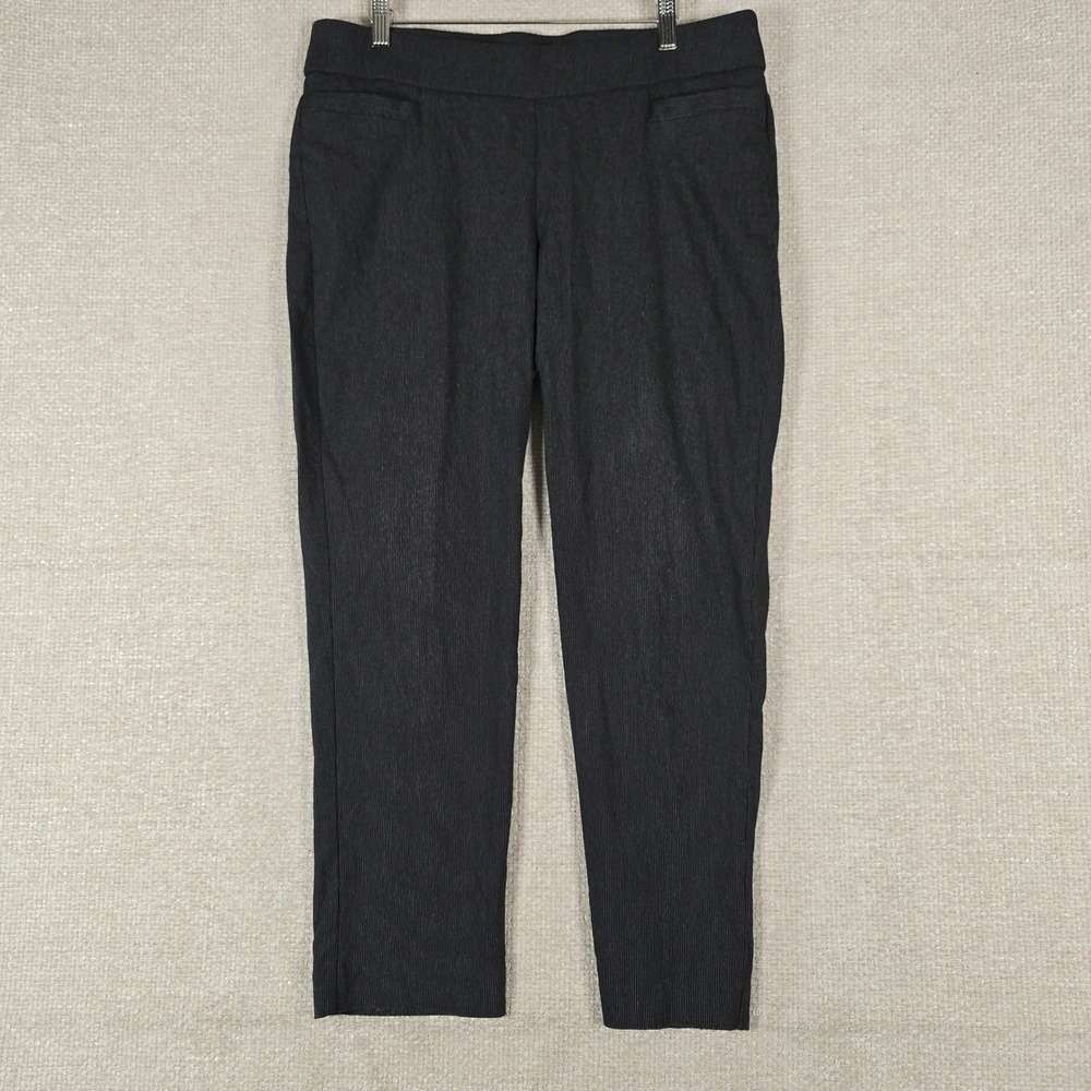 Studio‎ Works Womens 14P Black Textured Pinstripe Pull On Dress Pants Trousers